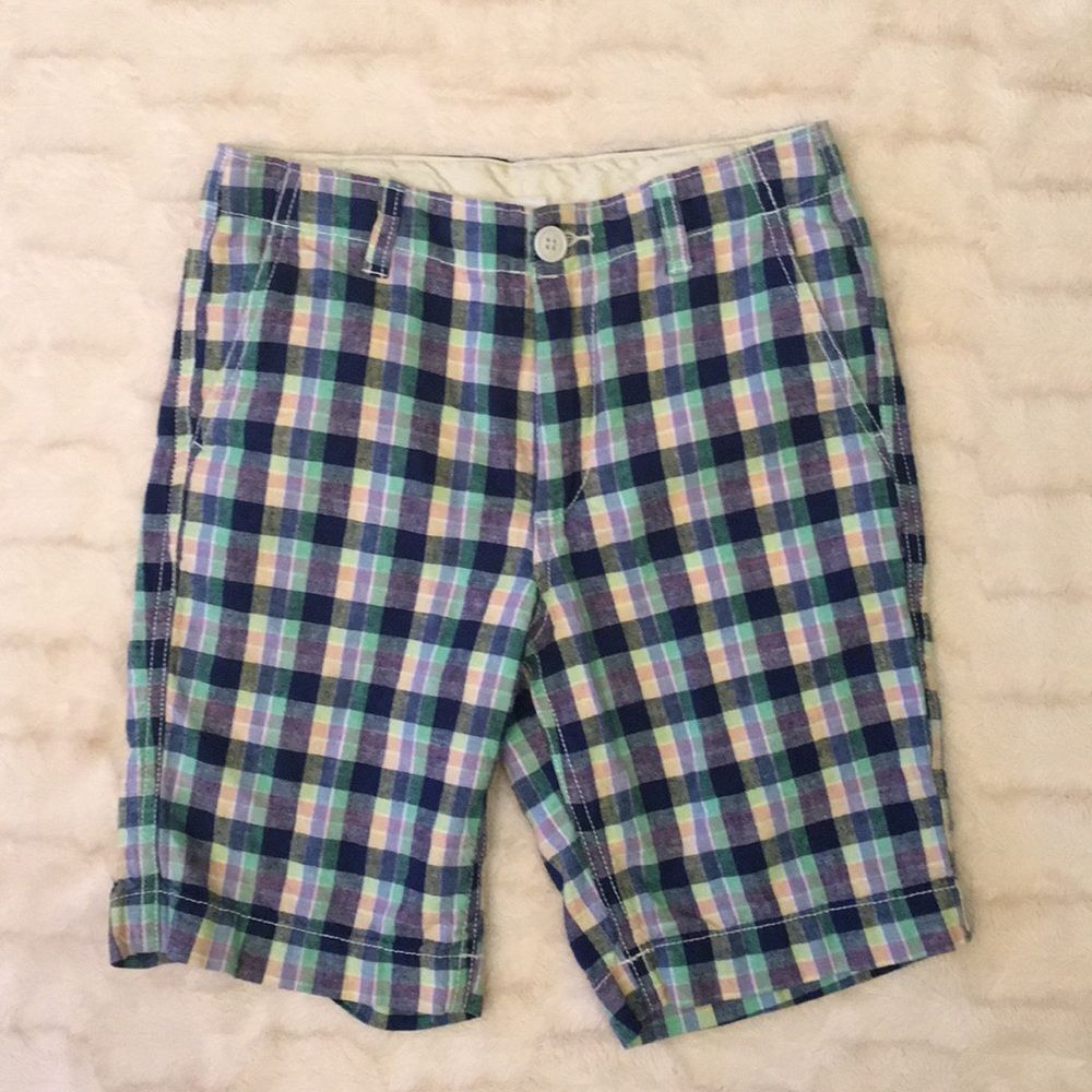 Gap Kids Linen Flat Front Plaid Shorts Sz 14Slim